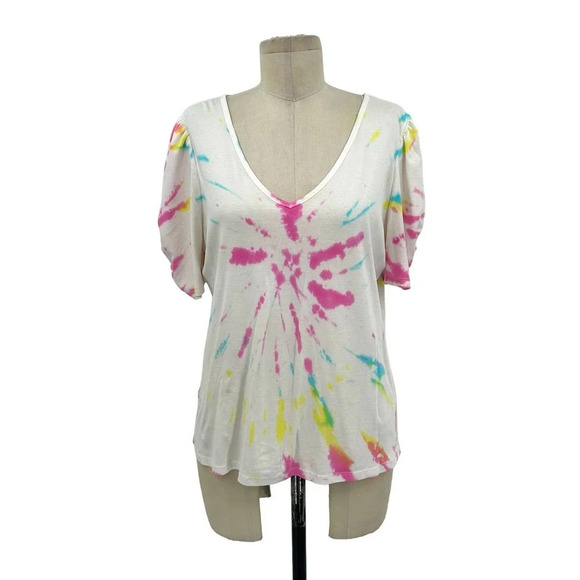 Generation Love Odessa Tie-Dye Puff-Sleeve T-Shirt White‎ Size Medium - Picture 2 of 7